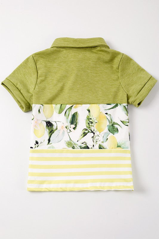 Lemon print stripe boy top