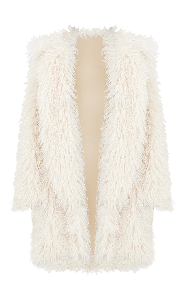 White Faux Fur Oversized Coat