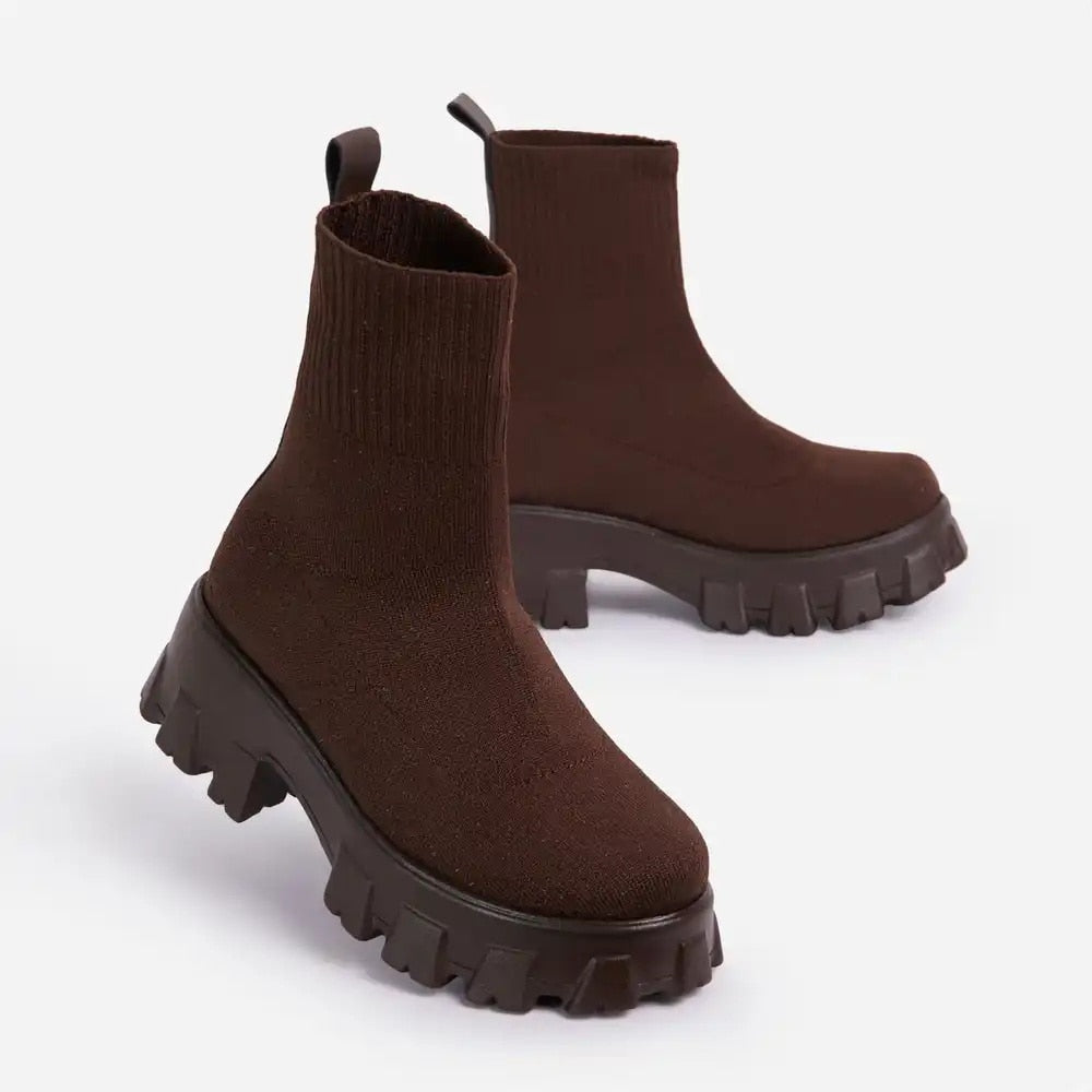 Mid-Calf Casual Platform Knitted Boots
