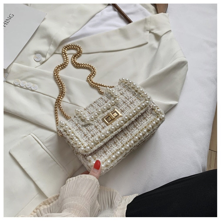 Pearl Designer MINI Woolen cloth Crossbody Bag