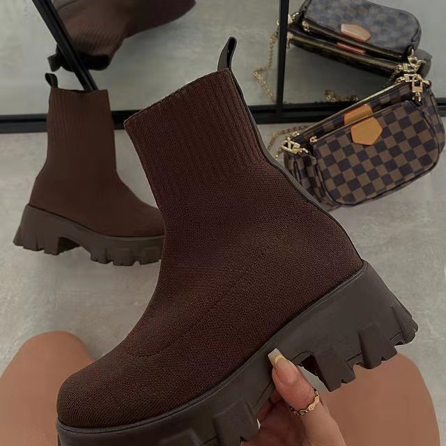 Mid-Calf Casual Platform Knitted Boots