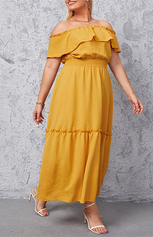 Women's Solid Off Shoulder Ruffle Dress