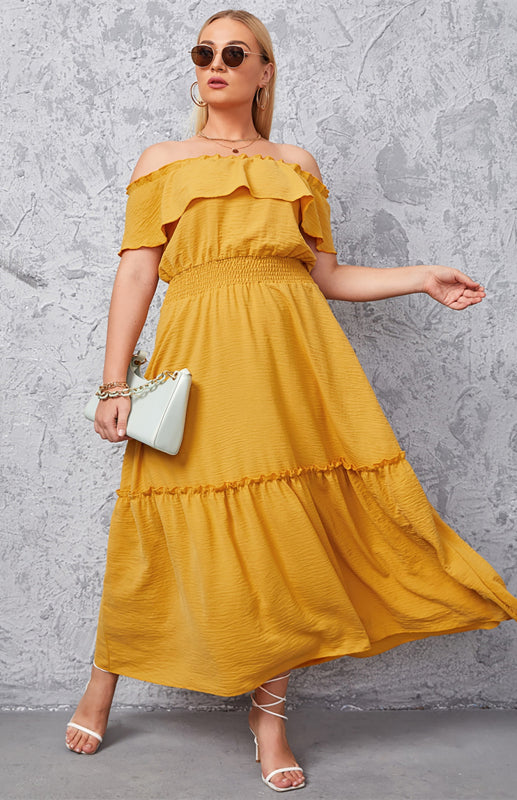 Women's Solid Off Shoulder Ruffle Dress