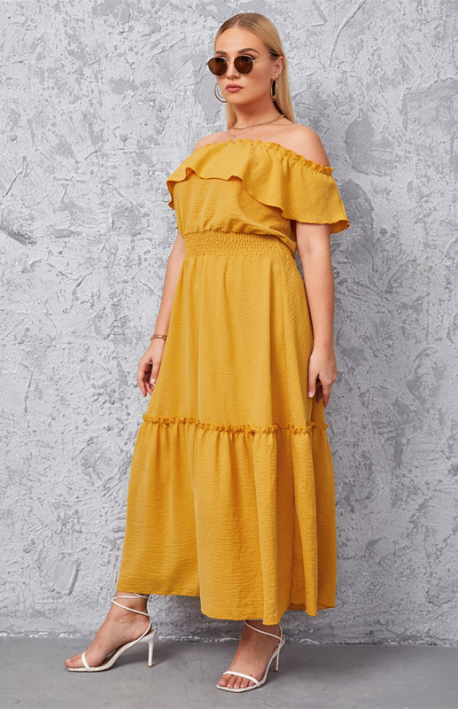 Women's Solid Off Shoulder Ruffle Dress