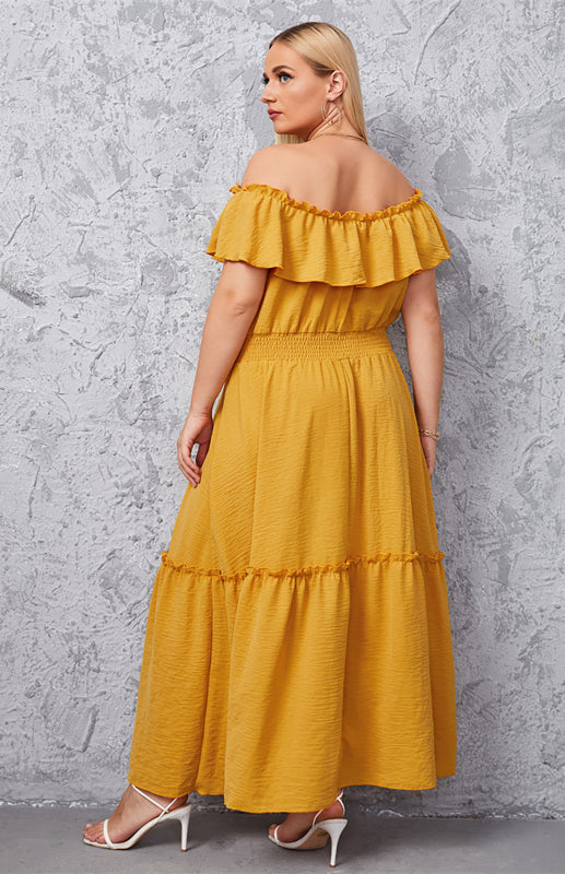 Women's Solid Off Shoulder Ruffle Dress