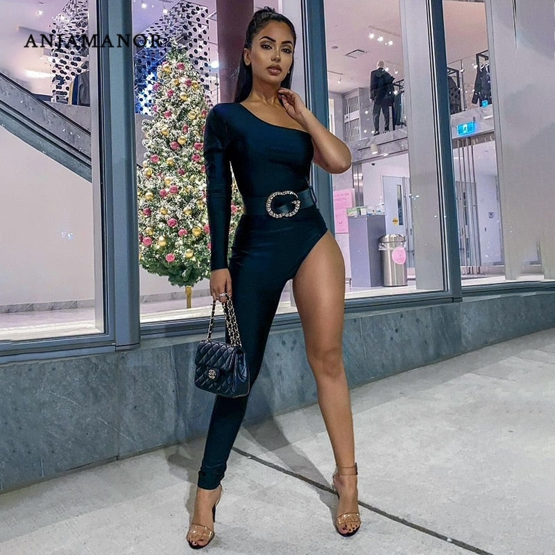 One Shoulder Long Sleeve Jumpsuit