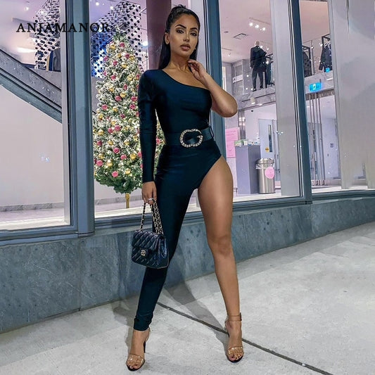 One Shoulder Long Sleeve Jumpsuit