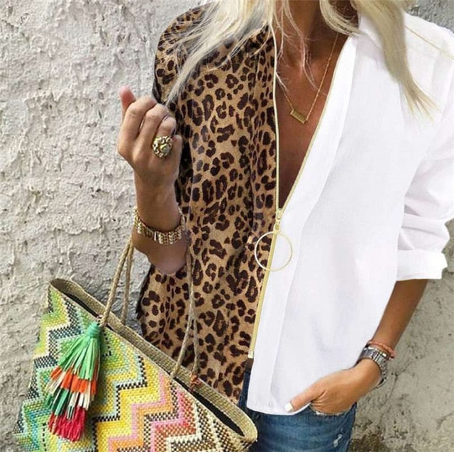 Fashion Leopard White Spliced Blouse