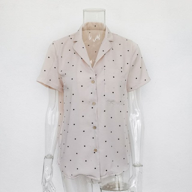 Pocket Long Sleeve Turn Down Collar Blouse