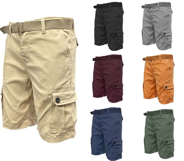 Mens Belted Cargo Shorts with Belt