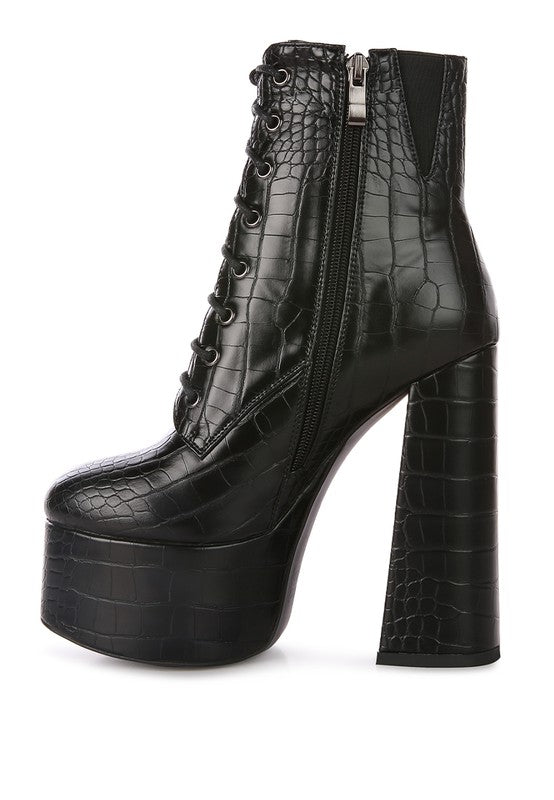 Magdalene Croc High Block Heeled Boot