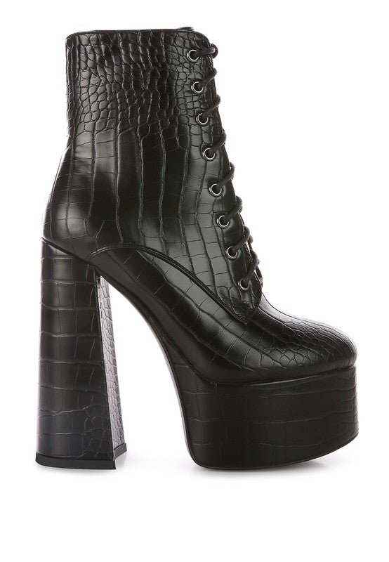 Magdalene Croc High Block Heeled Boot