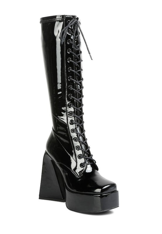 Snowflakes Patent  High Platform Calf Boots