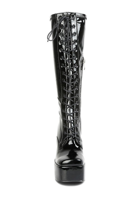 Snowflakes Patent  High Platform Calf Boots