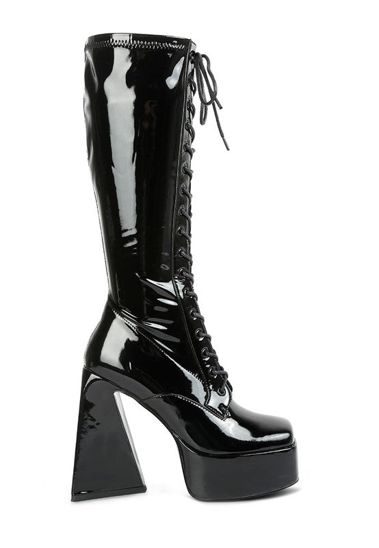 Snowflakes Patent  High Platform Calf Boots