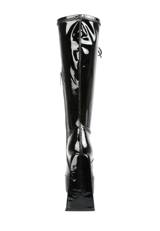 Snowflakes Patent  High Platform Calf Boots