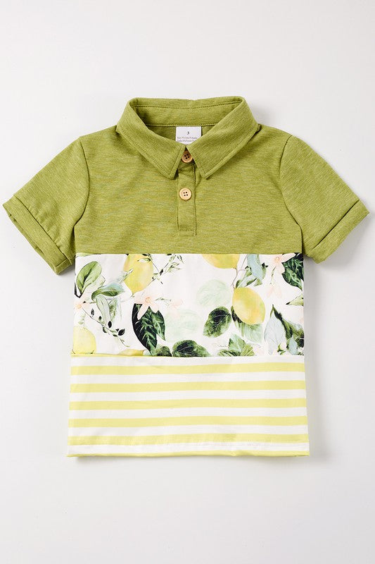 Lemon print stripe boy top