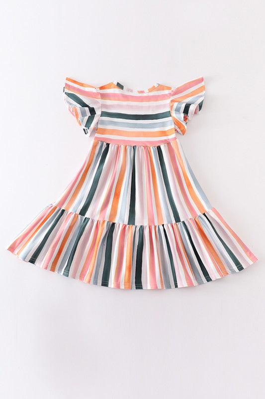 Multicolored stripe print girl dress