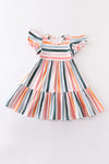 Multicolored stripe print girl dress