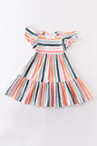 Multicolored stripe print girl dress