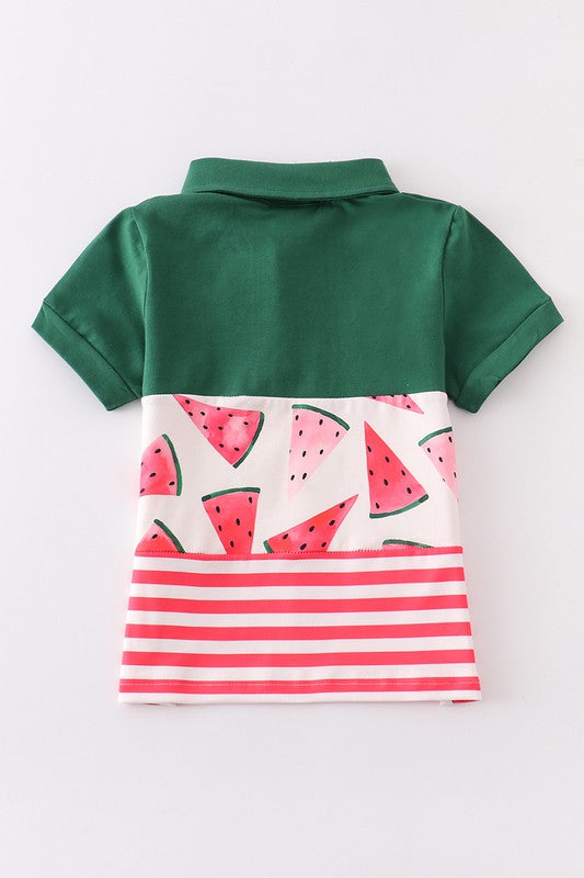 Green watermelon boy polo shirt