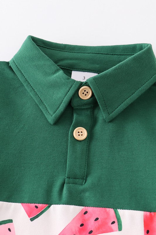 Green watermelon boy polo shirt