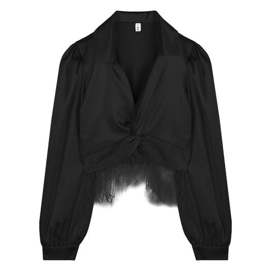 Women's Elegant Satin Tassel Feather Crop Top