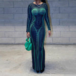 Green Matrix Long Sleeve Dress