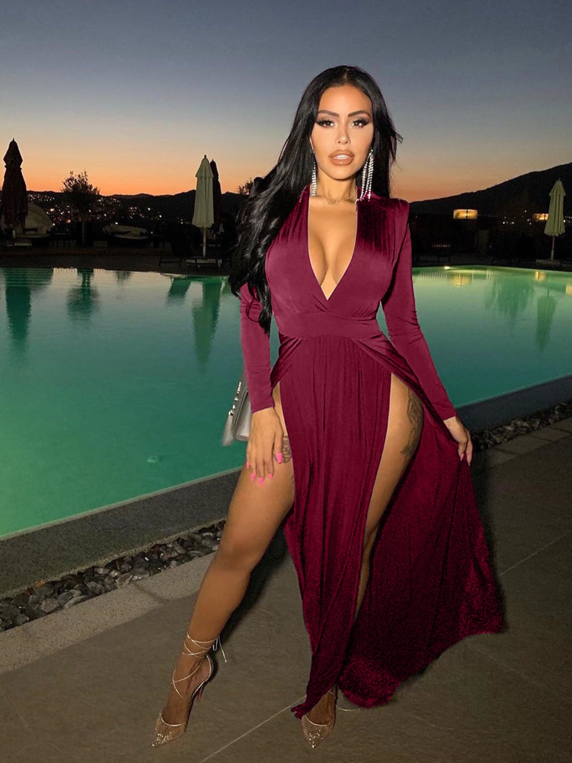 Slit Bossy Long Sleeve Dress