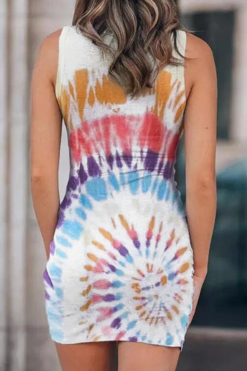 Multicolor Print Hollow Out Twist Bodycon Mini Dress