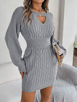 Cable-Knit Cutout Round Neck Slit Sweater