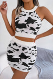 Printed Sleeveless Knit Top and Mini Skirt Set