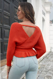 Tie Waist Ruffle Hem Sweater