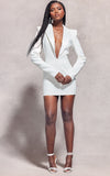 White Tailored Satin Lapel Blazer Dress