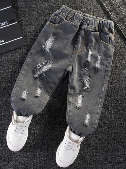 Distressed Elastic Waist Pants