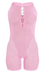 Pink Sheer Knit Cut Out Detail Playsuit