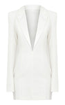 White Tailored Satin Lapel Blazer Dress