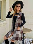 Plaid Lapel Collar Sleeveless Cardigan