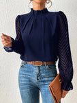 Mock Neck Flounce Sleeve Blouse