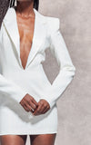 White Tailored Satin Lapel Blazer Dress