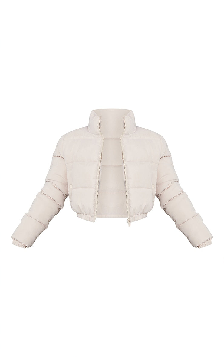 Black Peach Skin Cropped Bubble Puffer Jacket