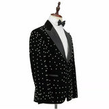 Beading Men Suits Slim Fit Black Velvet Wedding Tuxedo