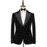 Beading Men Suits Slim Fit Black Velvet Wedding Tuxedo