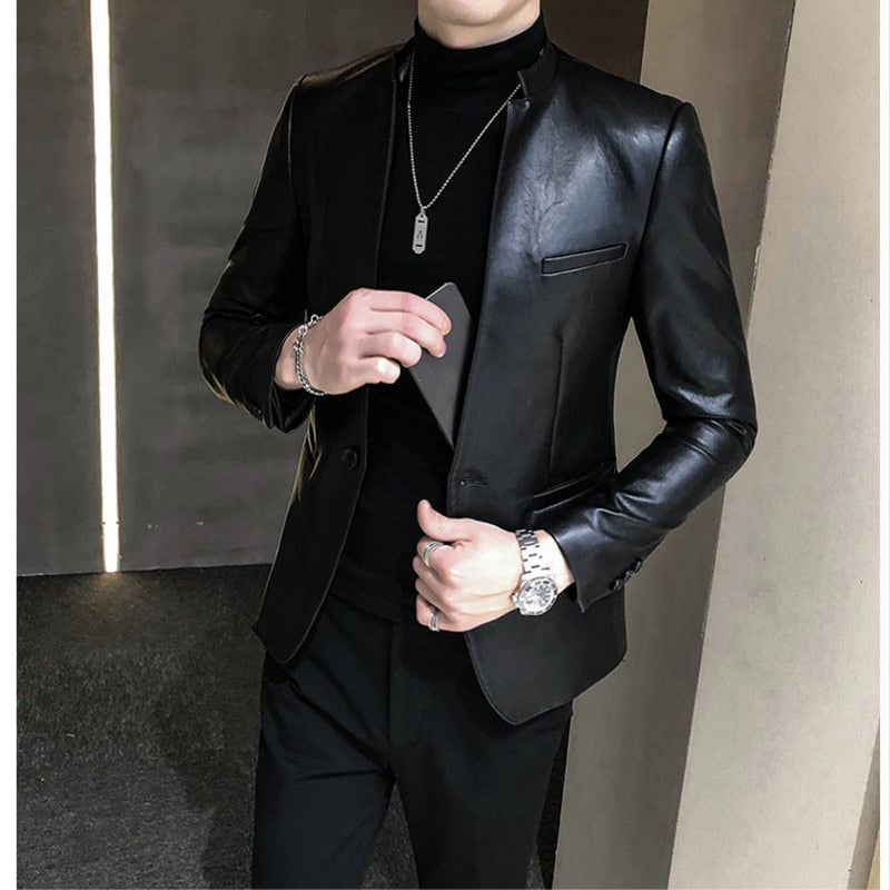 Casual leather jacket Male Slim Fit