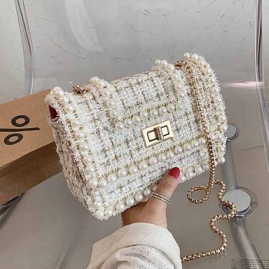 Pearl Designer MINI Woolen cloth Crossbody Bag