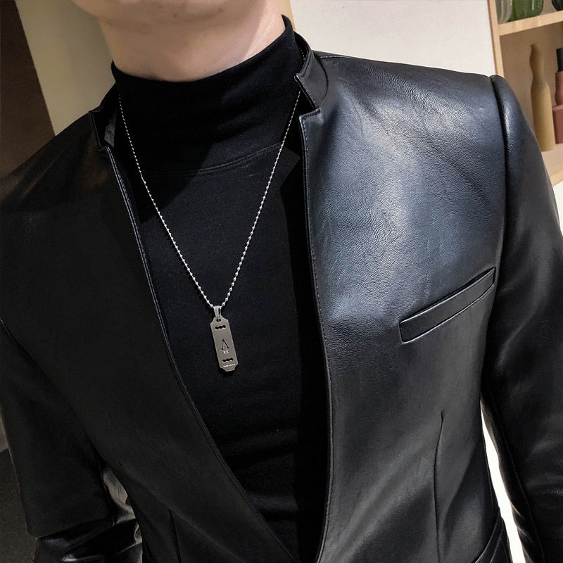 Casual leather jacket Male Slim Fit