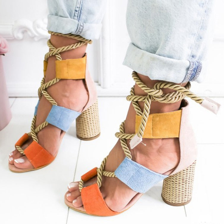 Women Colorful Lace Up high  Gladiator Sandals