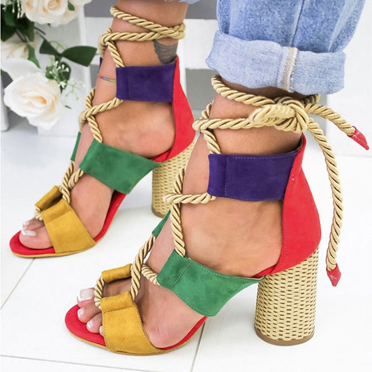 Women Colorful Lace Up high  Gladiator Sandals