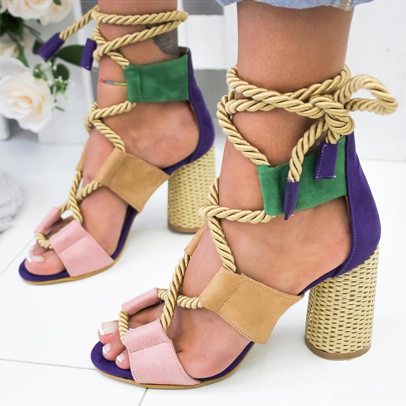 Women Colorful Lace Up high  Gladiator Sandals