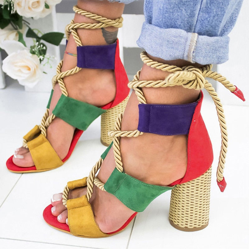 Women Colorful Lace Up high  Gladiator Sandals